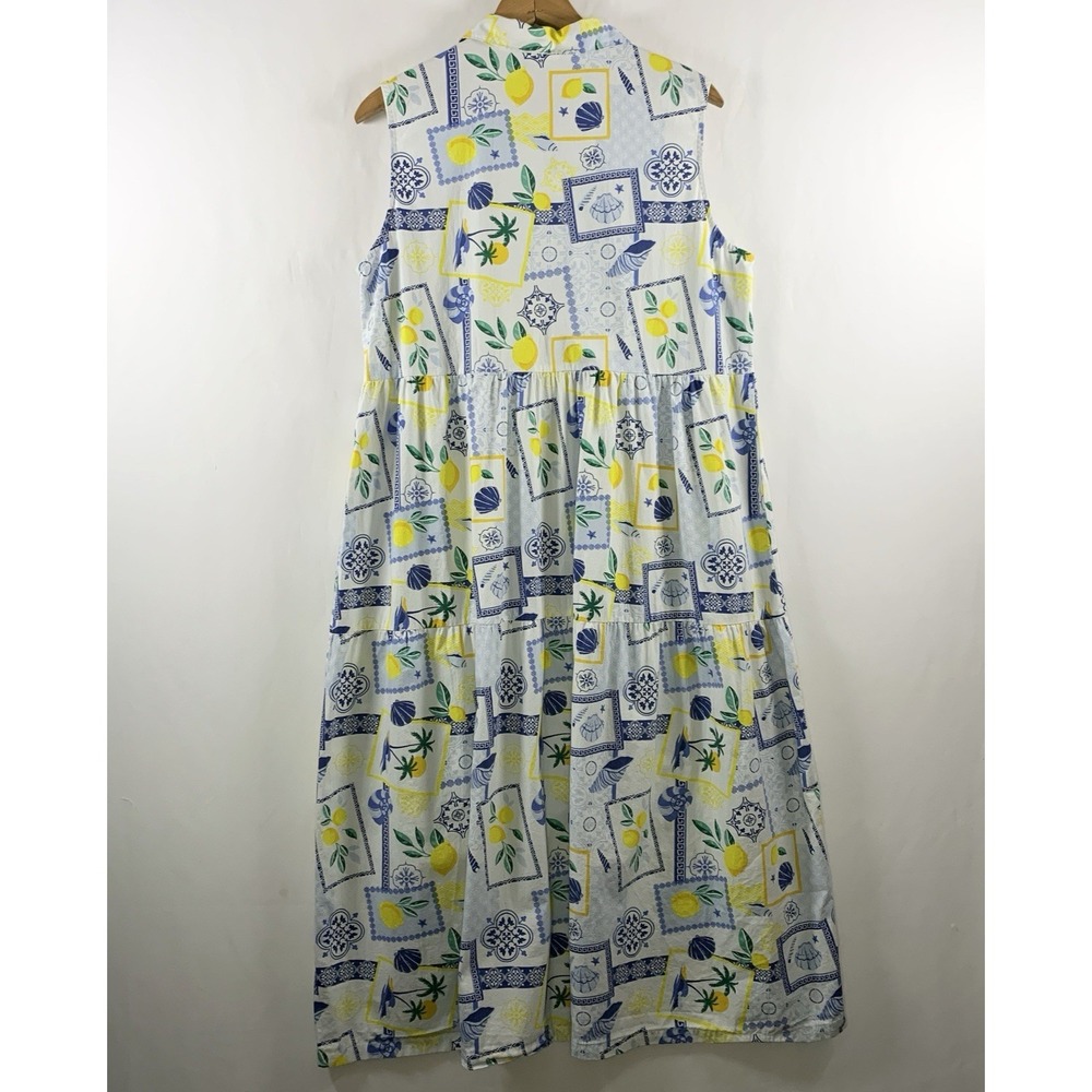 Womens Lemon Print Cotton Button Front Midi Shirt Dress Size L Summer Vacation - Picture 4 of 9